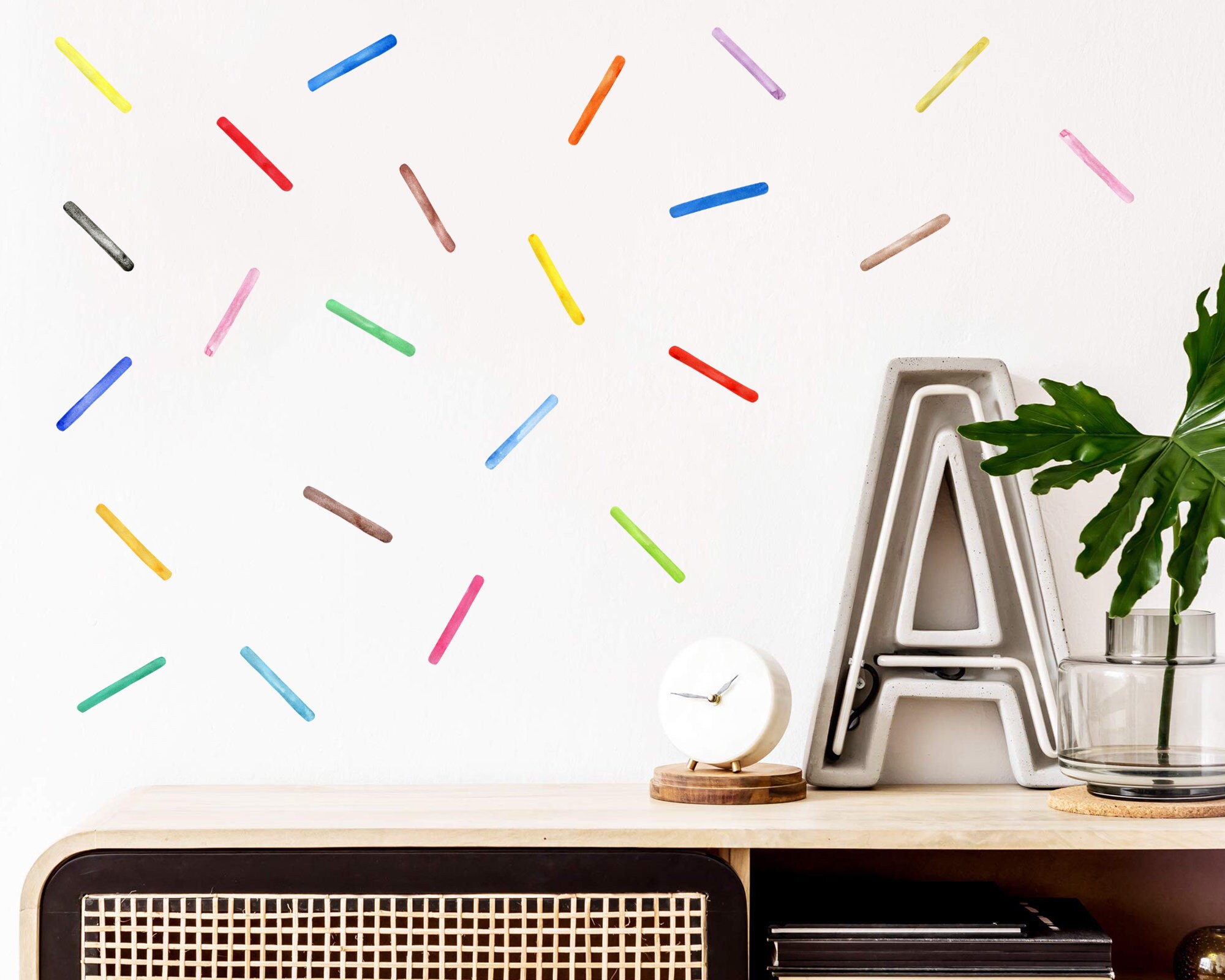 200 x Rainbow Colour Sprinkle Shaped Wall Stickers Decals:UK seller Free P&P